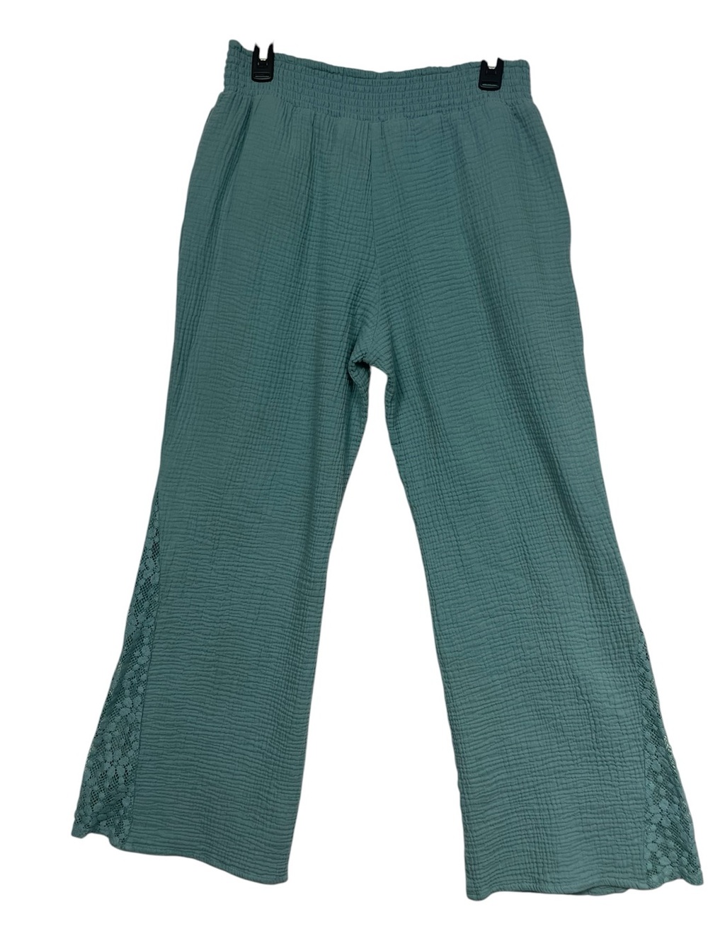 Isaac Mizrahi Double Gauze Culottes Pants Teal Med Crochet Lace Trim Med Boho